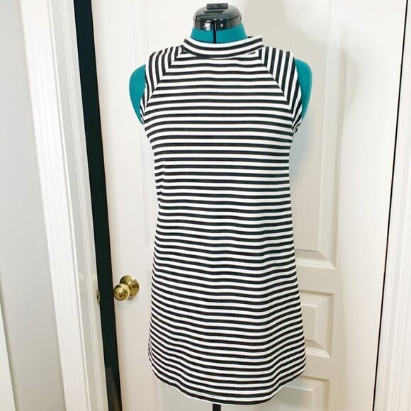 BDG Nautical Mod Stripe Sleeveless Mock Neck Trapeze Nautical Casual Dress - Picture 1 of 9